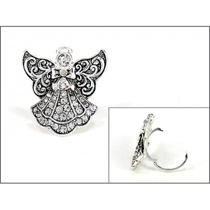 Scarf Ring - 12 PCS Rhinestone Paved Angel Charm - SR-OG00085ASCRY